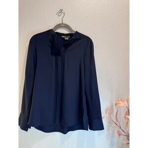 Vince 100% Silk Blouse Navy Blue Women's 00 Minimalist Office Career Long Sleeve